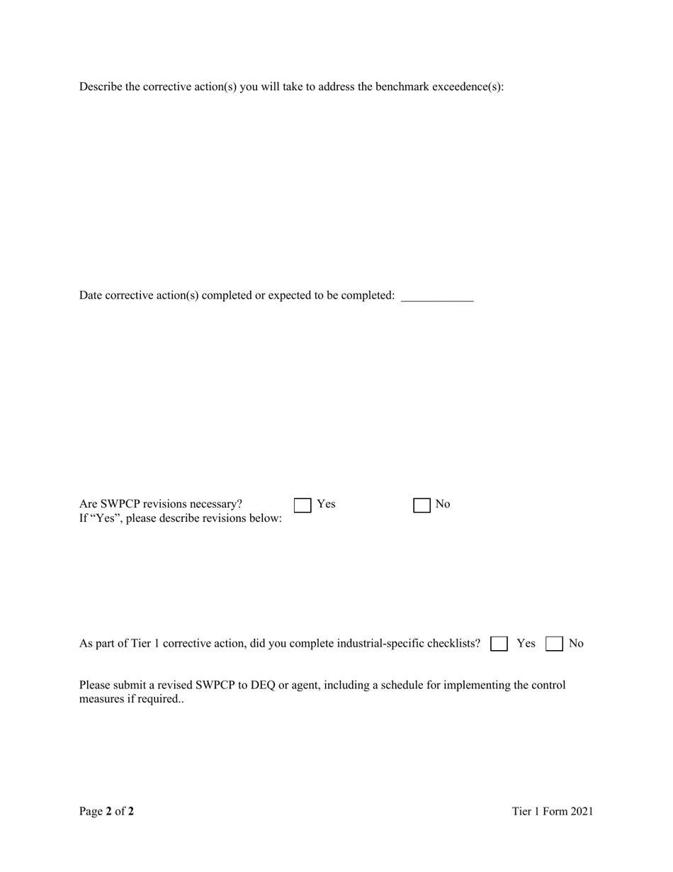 Industrial Stormwater Permits Tier 1 Report Form - Oregon, Page 2