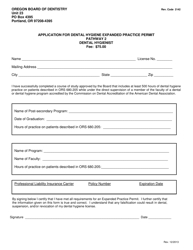 Application for Dental Hygiene Expanded Practice Permit - Pathway 2 - Oregon, Page 2