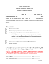 Expanded Practice Dental Hygiene Permit Verification of Collaborative Agreement - Oregon