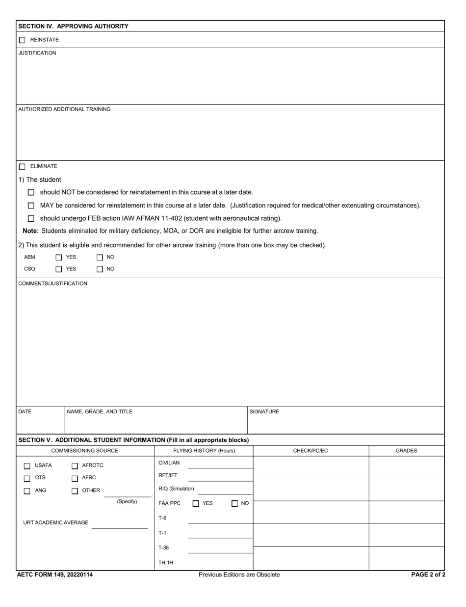 AETC Form 149 Download Fillable PDF or Fill Online Record of Commander ...