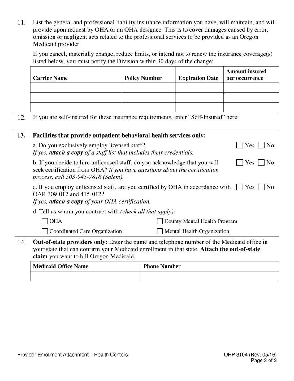 Form Ohp3104 - Fill Out, Sign Online And Download Fillable Pdf, Oregon 