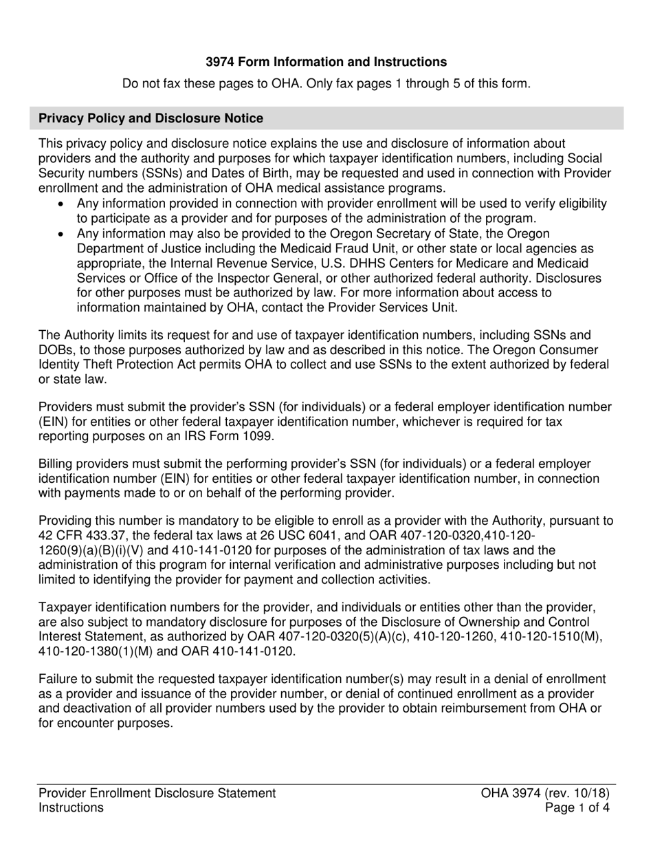 Form OHA3974 Provider Disclosure Statement of Ownership and Control, Business Transactions and Criminal Convictions - Oregon, Page 6