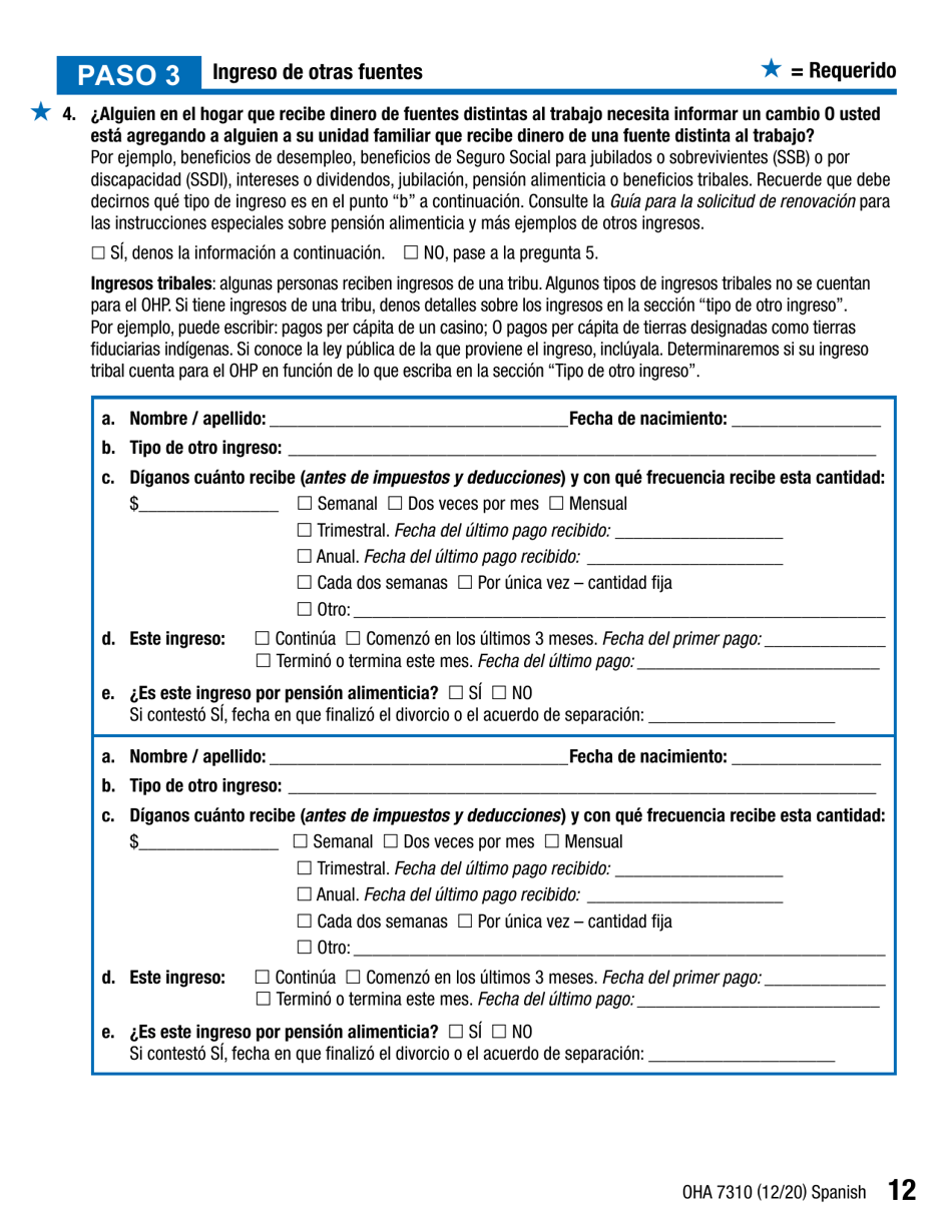 Formulario OHA7310 Parte 2 Renovacion De Beneficios Del Plan De Salud De Oregon - Oregon (Spanish), Page 12