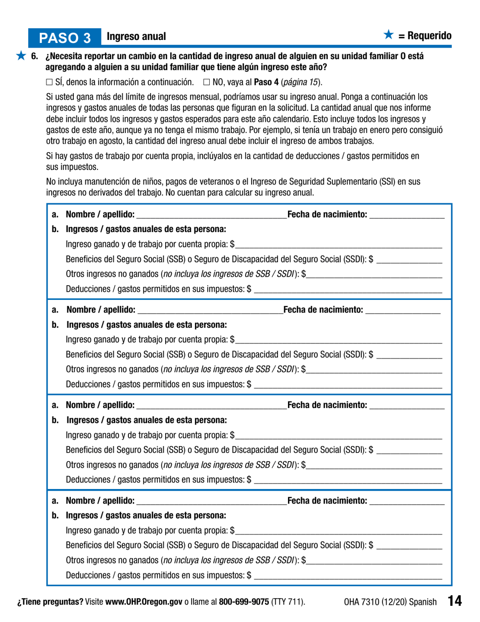 Formulario OHA7310 Parte 2 Renovacion De Beneficios Del Plan De Salud De Oregon - Oregon (Spanish), Page 14