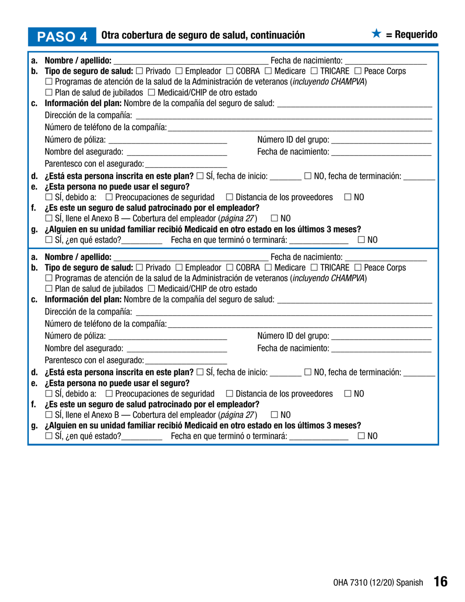 Formulario OHA7310 Parte 2 Renovacion De Beneficios Del Plan De Salud De Oregon - Oregon (Spanish), Page 16