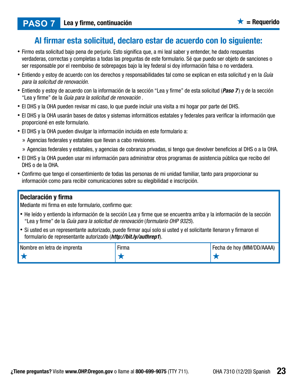 Formulario OHA7310 Parte 2 Renovacion De Beneficios Del Plan De Salud De Oregon - Oregon (Spanish), Page 23