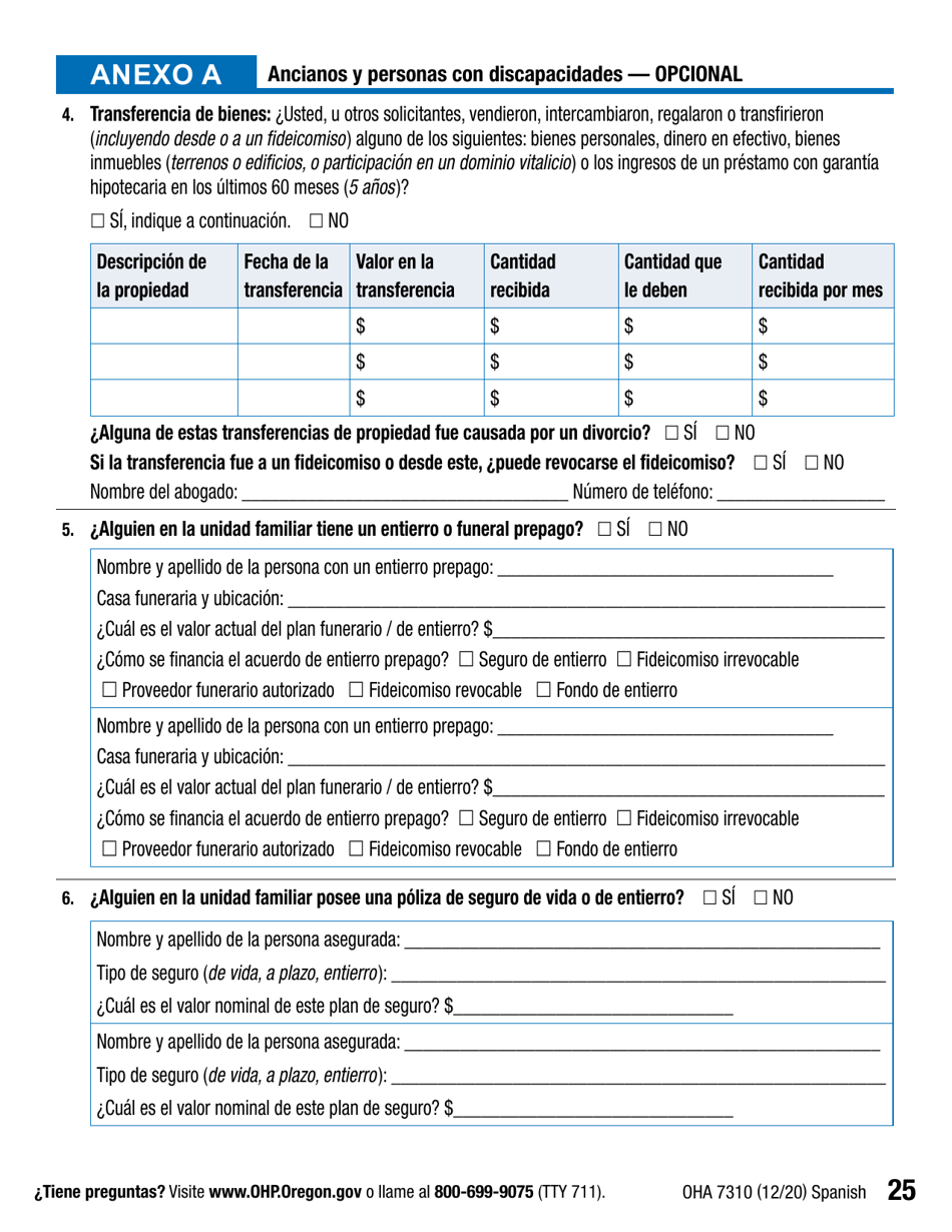 Formulario OHA7310 Parte 2 Renovacion De Beneficios Del Plan De Salud De Oregon - Oregon (Spanish), Page 25
