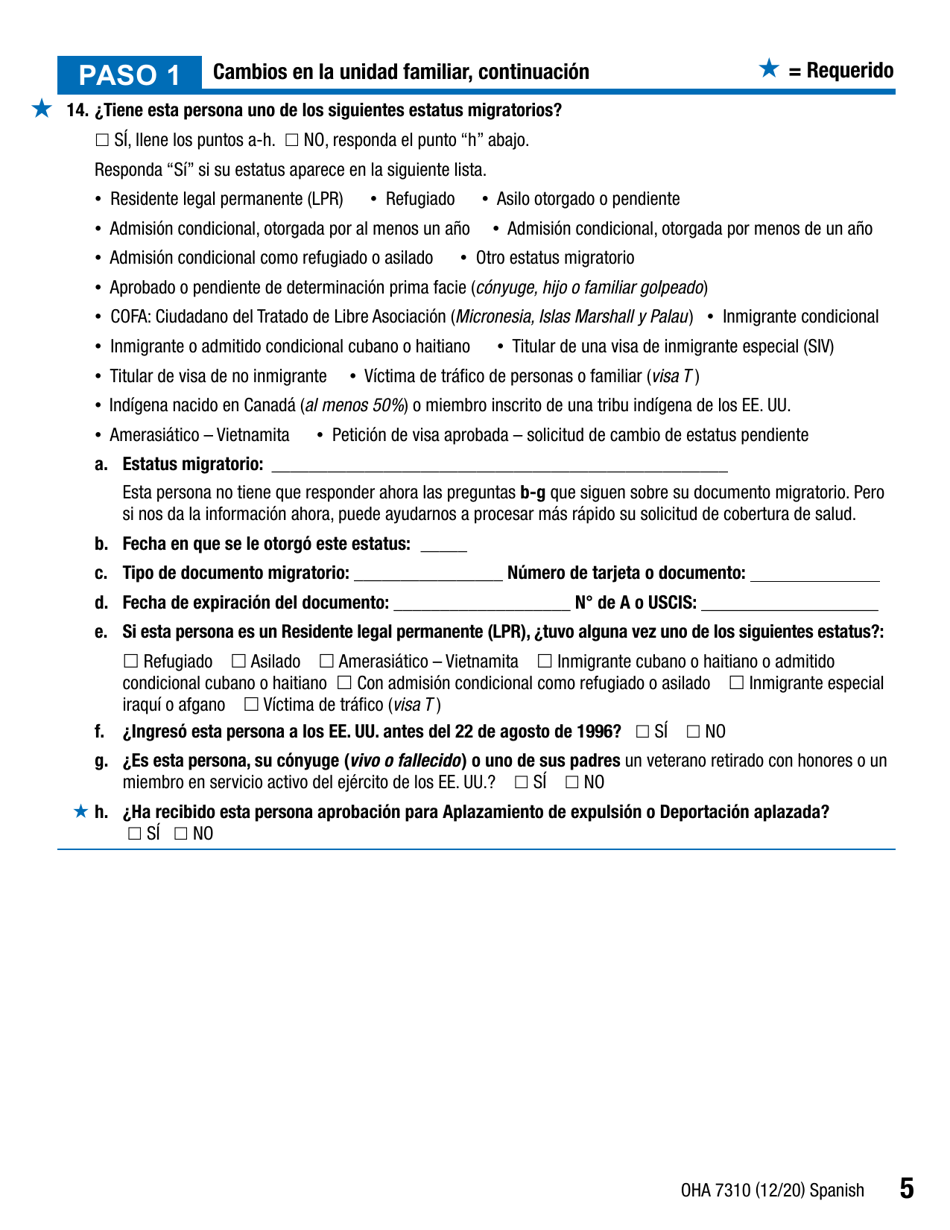 Formulario OHA7310 Parte 2 Renovacion De Beneficios Del Plan De Salud De Oregon - Oregon (Spanish), Page 5
