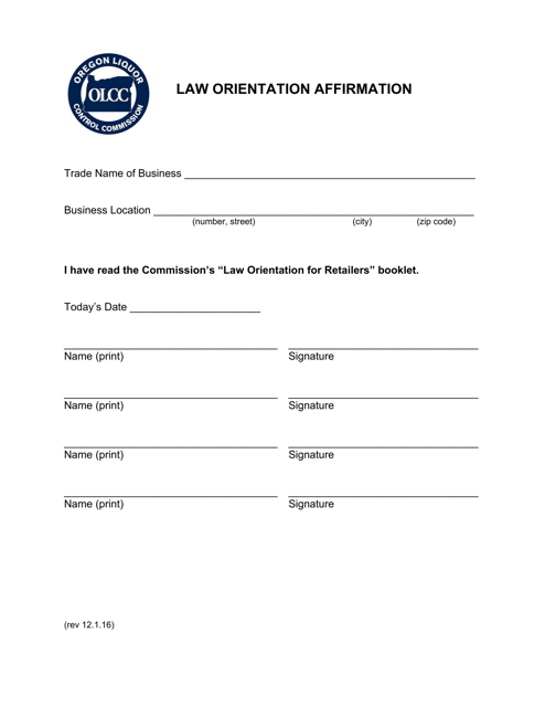 Law Orientation Affirmation - Oregon