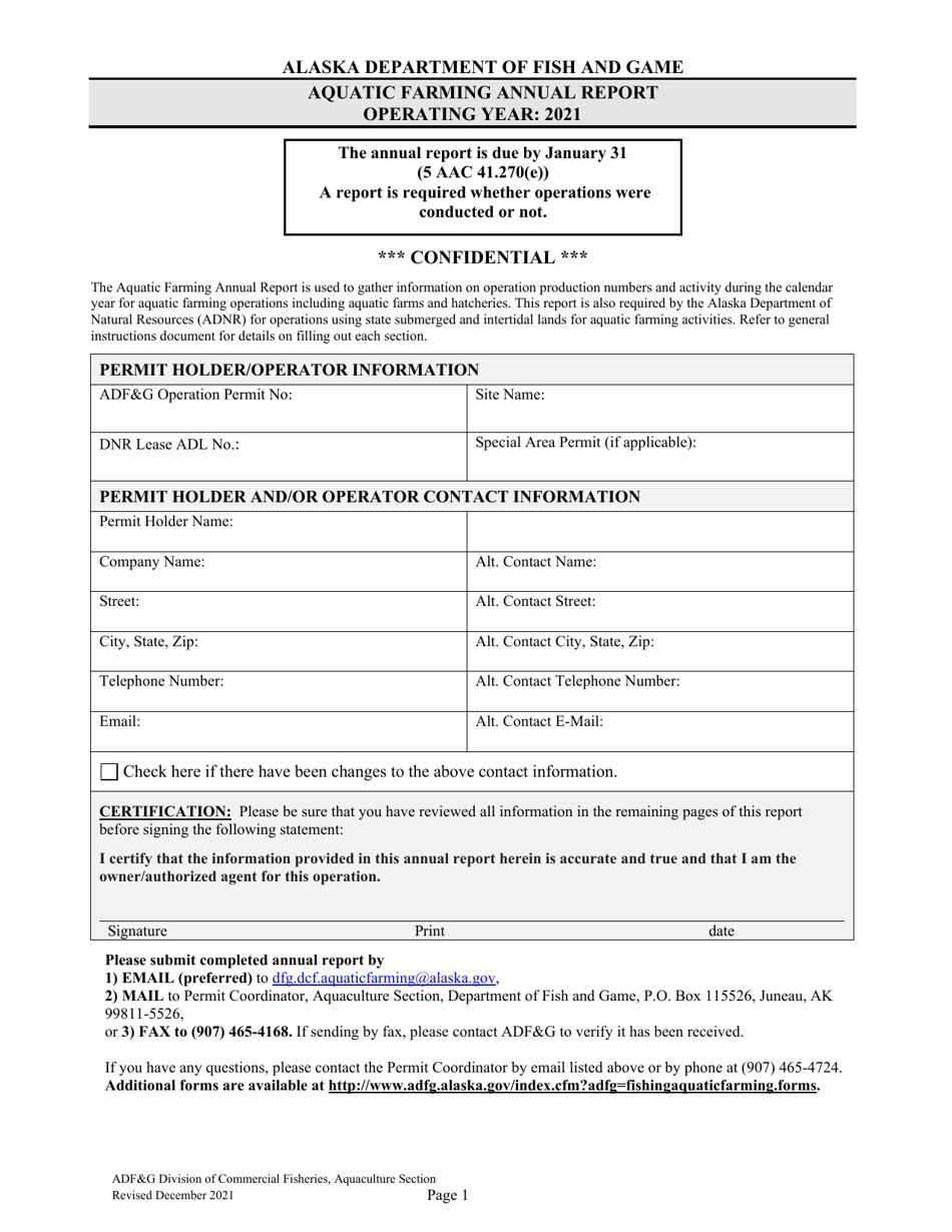 Aquatic Farming Annual Report - Alaska, Page 1