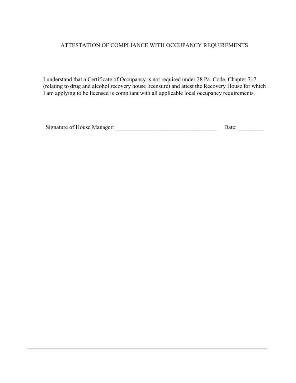 Attestation of Compliance With Occupancy Requirements - Pennsylvania, Page 1