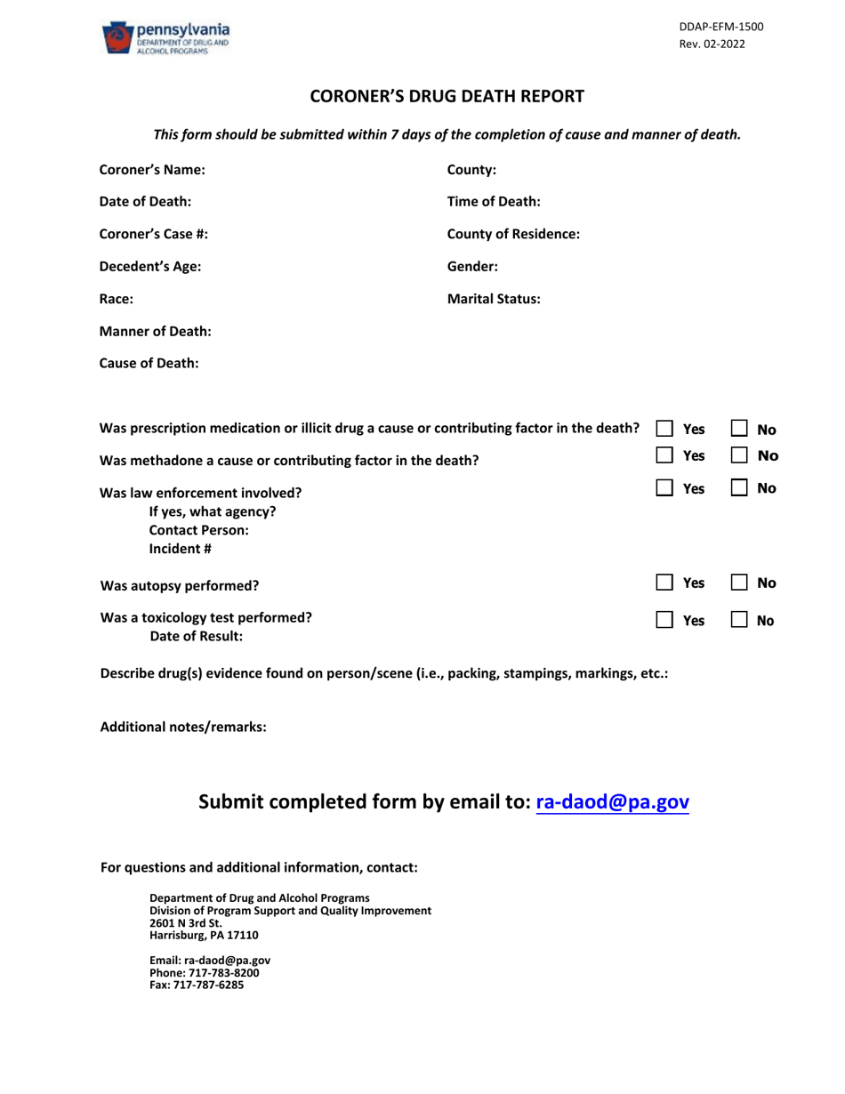 Form Ddap Efm 1500 Download Fillable Pdf Or Fill Online Coroners Drug Death Report 3834