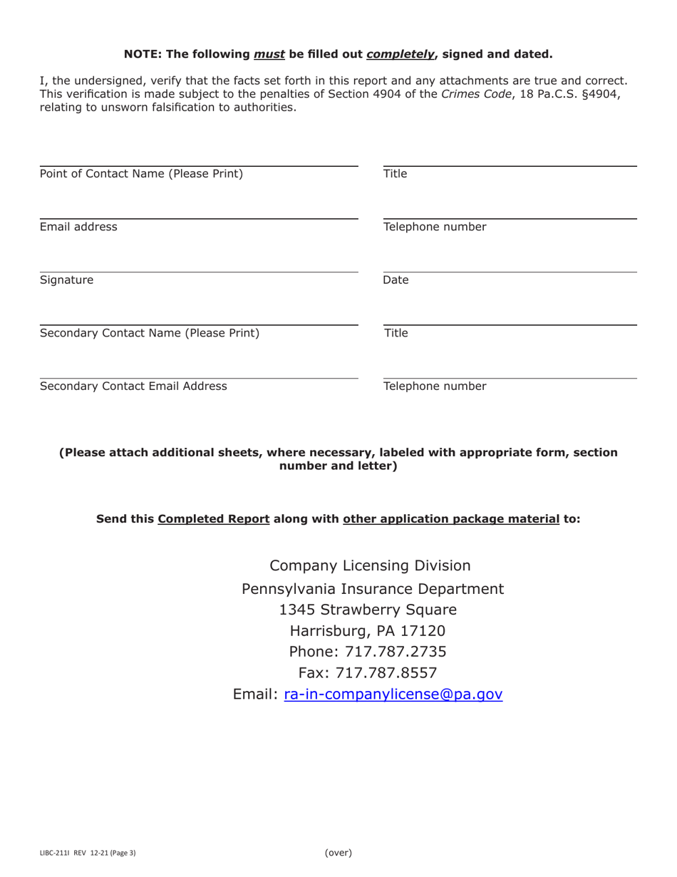 Form LIBC-211I Insurers Initial Report of Accident  Illness Prevention Services - Pennsylvania, Page 3