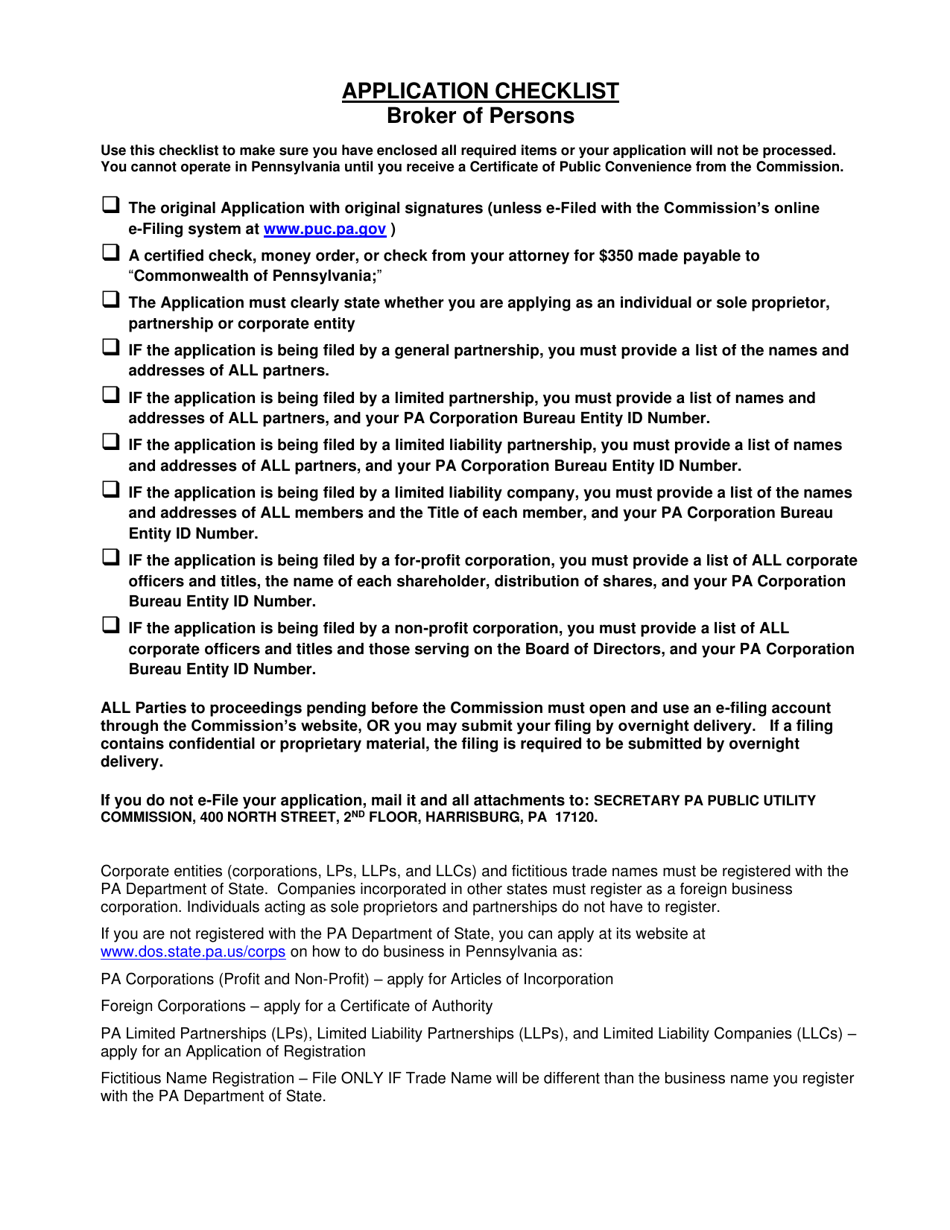 Pennsylvania Application for Broker of Persons Fill Out, Sign Online