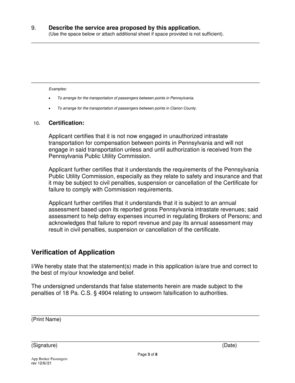 Application for Broker of Persons - Pennsylvania, Page 4