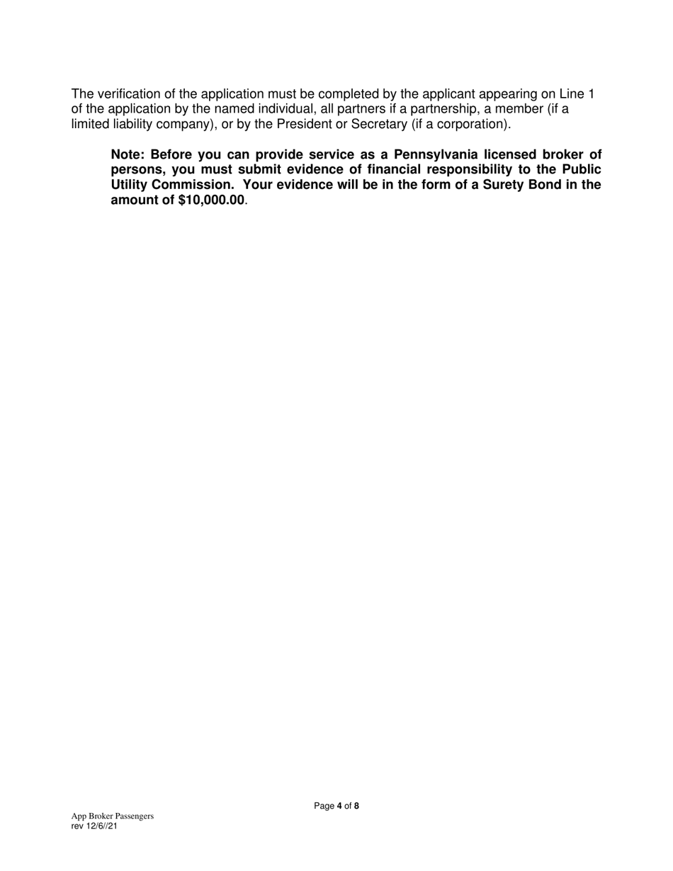 Application for Broker of Persons - Pennsylvania, Page 5