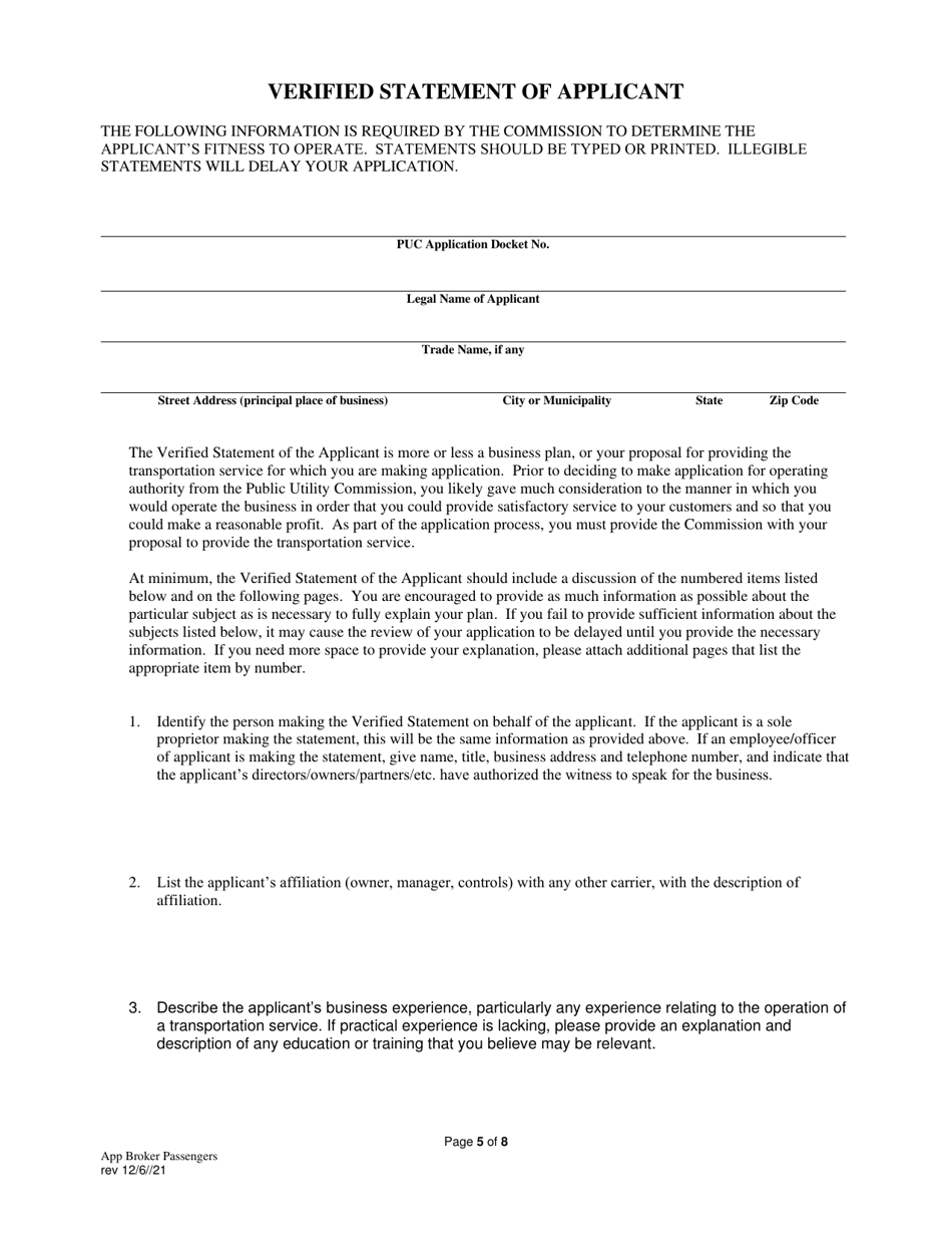 Application for Broker of Persons - Pennsylvania, Page 6