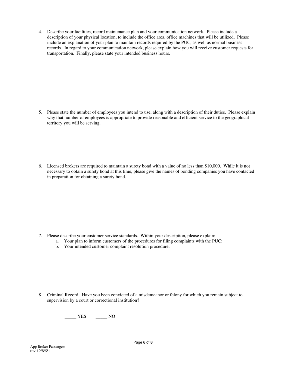 Application for Broker of Persons - Pennsylvania, Page 7