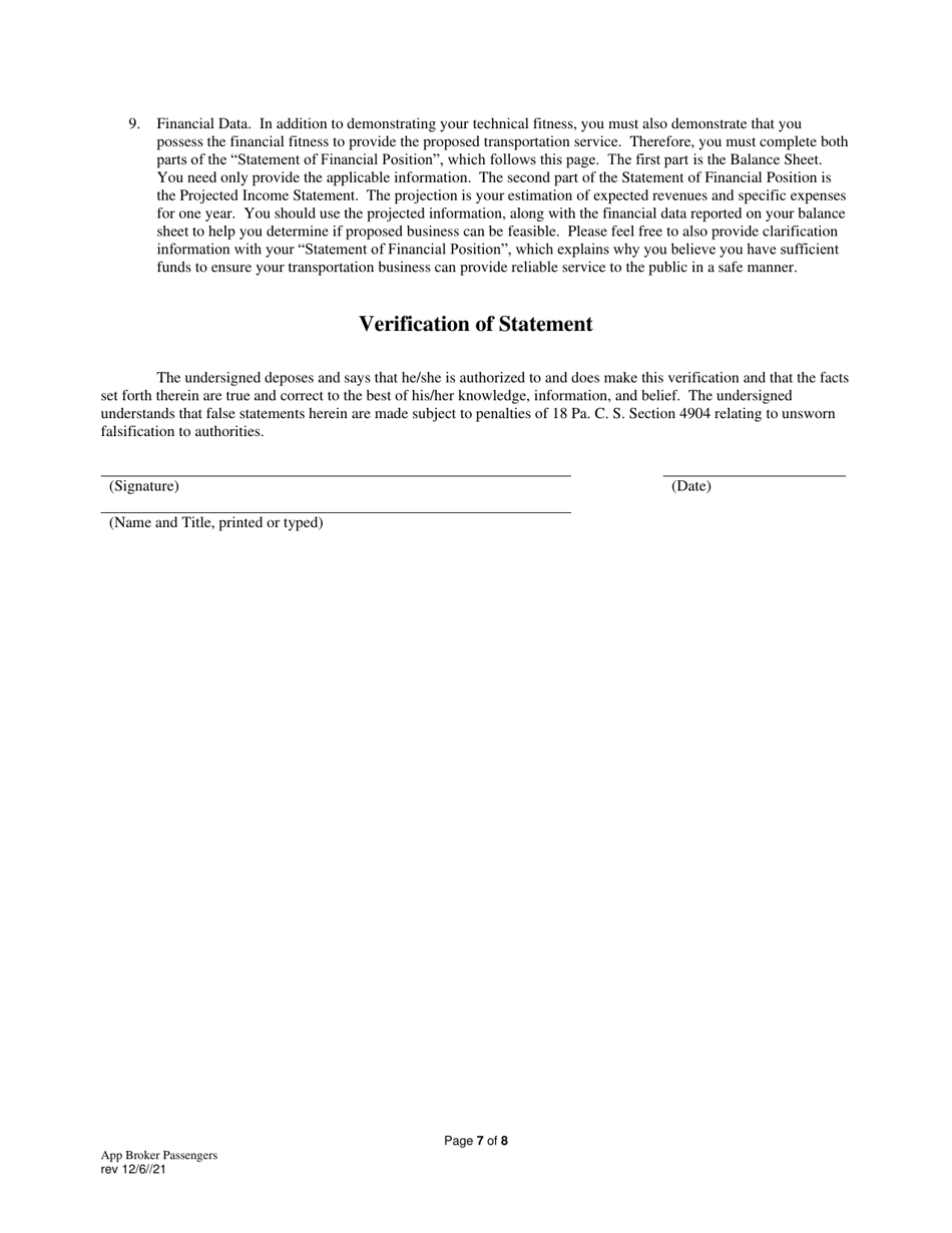 Application for Broker of Persons - Pennsylvania, Page 8