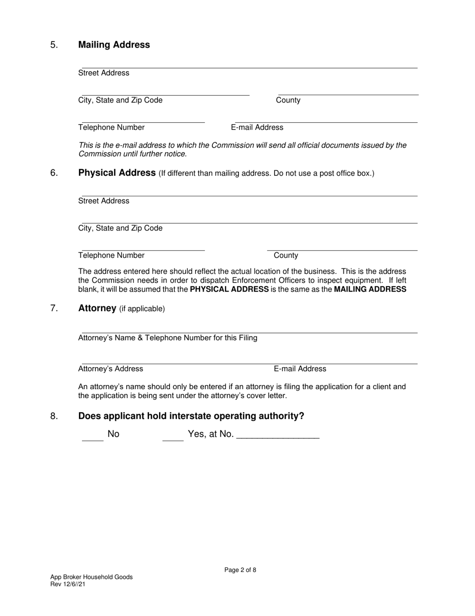 Application for Broker of Household Goods in Use - Pennsylvania, Page 3