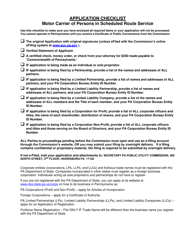 Application for Motor Common Carrier of Persons in Scheduled Route Service - Pennsylvania