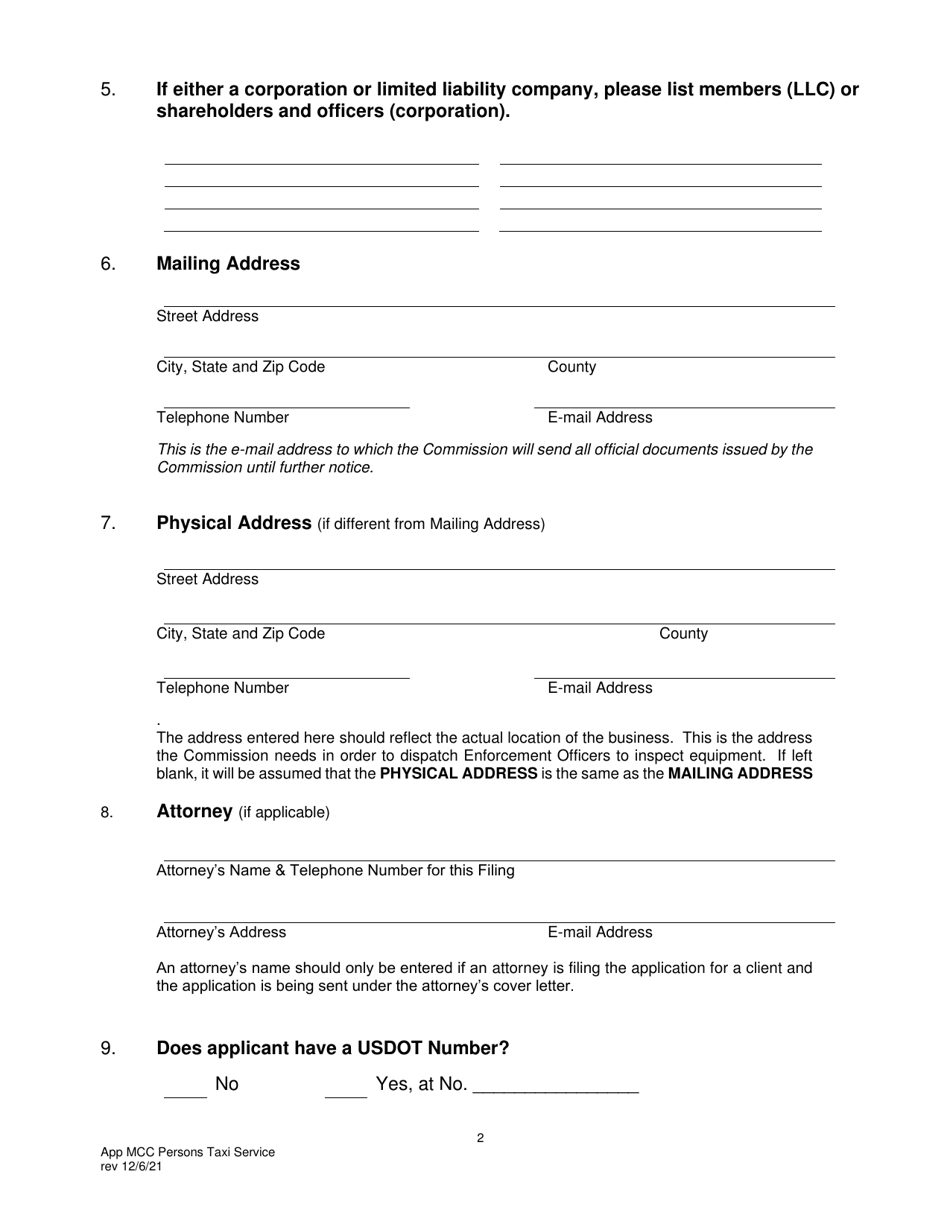 Application for Motor Common Carrier of Persons Upon Call or Demand (Taxi Service) - Pennsylvania, Page 4