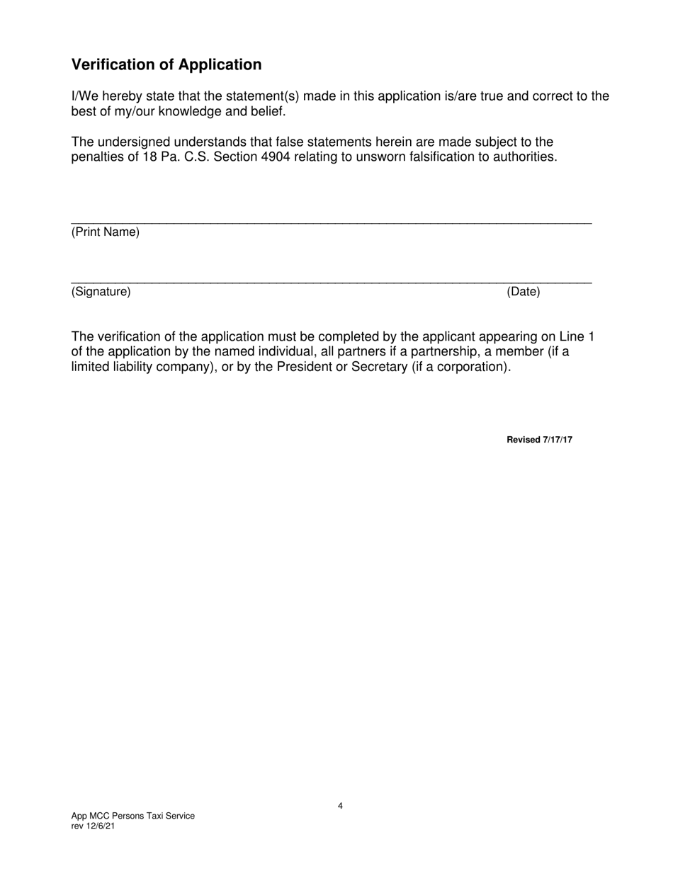 Application for Motor Common Carrier of Persons Upon Call or Demand (Taxi Service) - Pennsylvania, Page 6