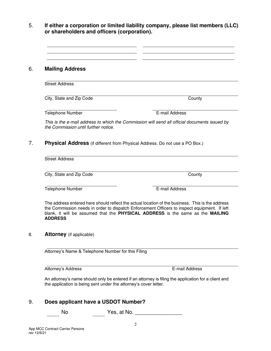 Application for Motor Contract Carrier of Persons - Pennsylvania, Page 4