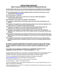 Application for Motor Common Carrier of Persons in Paratransit Service - Pennsylvania