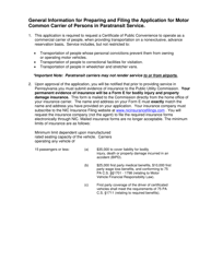 Application for Motor Common Carrier of Persons in Paratransit Service - Pennsylvania, Page 2