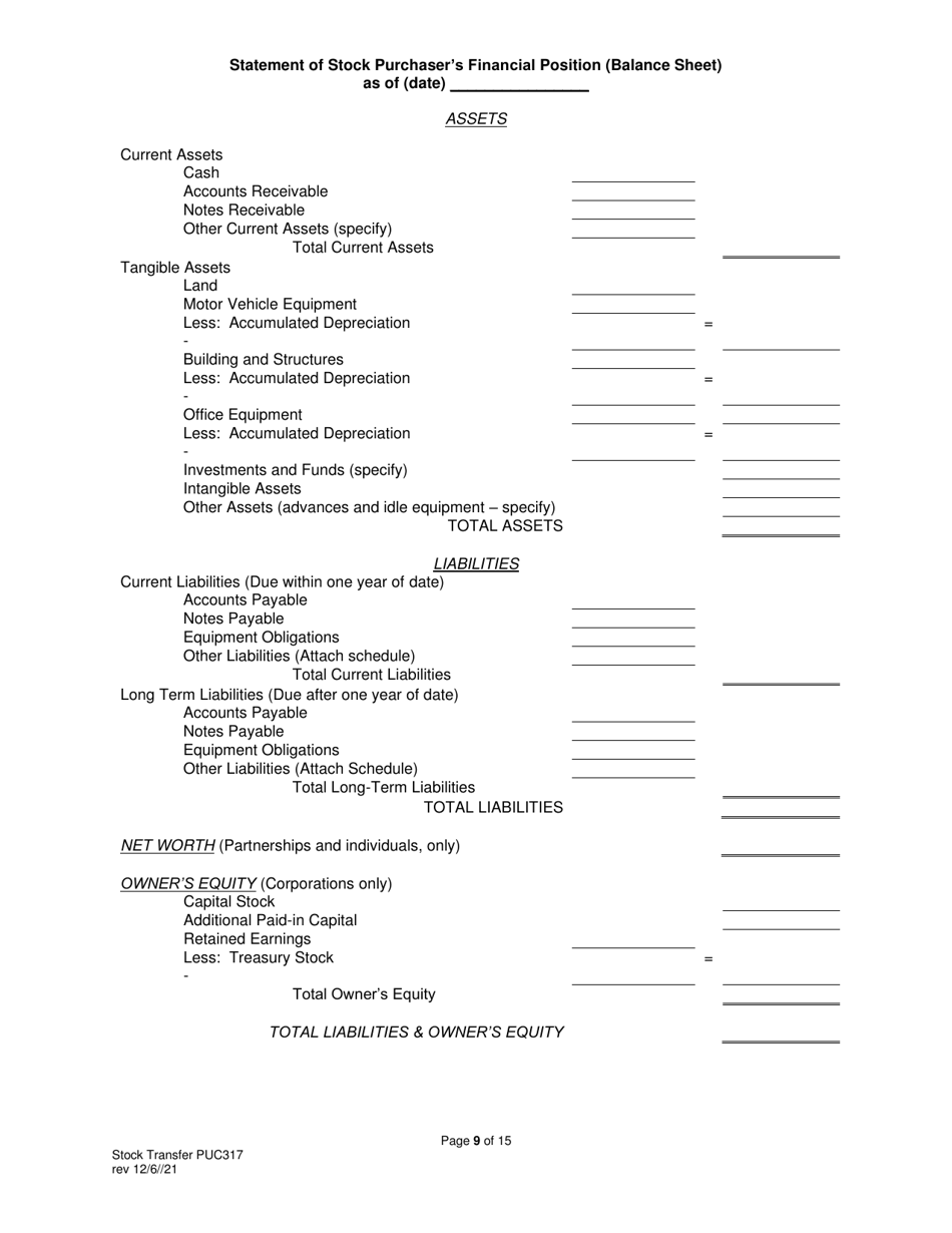 Form PUC317 Application for Approval of Transfer of Capital Stock Transportation Common Carrier - Pennsylvania, Page 10