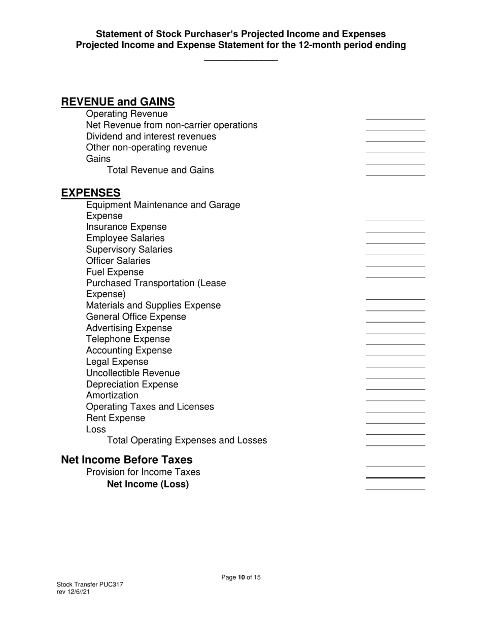 Form PUC317 Application for Approval of Transfer of Capital Stock Transportation Common Carrier - Pennsylvania, Page 11