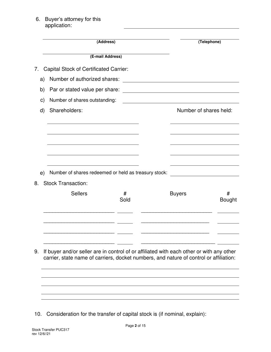 Form PUC317 Application for Approval of Transfer of Capital Stock Transportation Common Carrier - Pennsylvania, Page 3