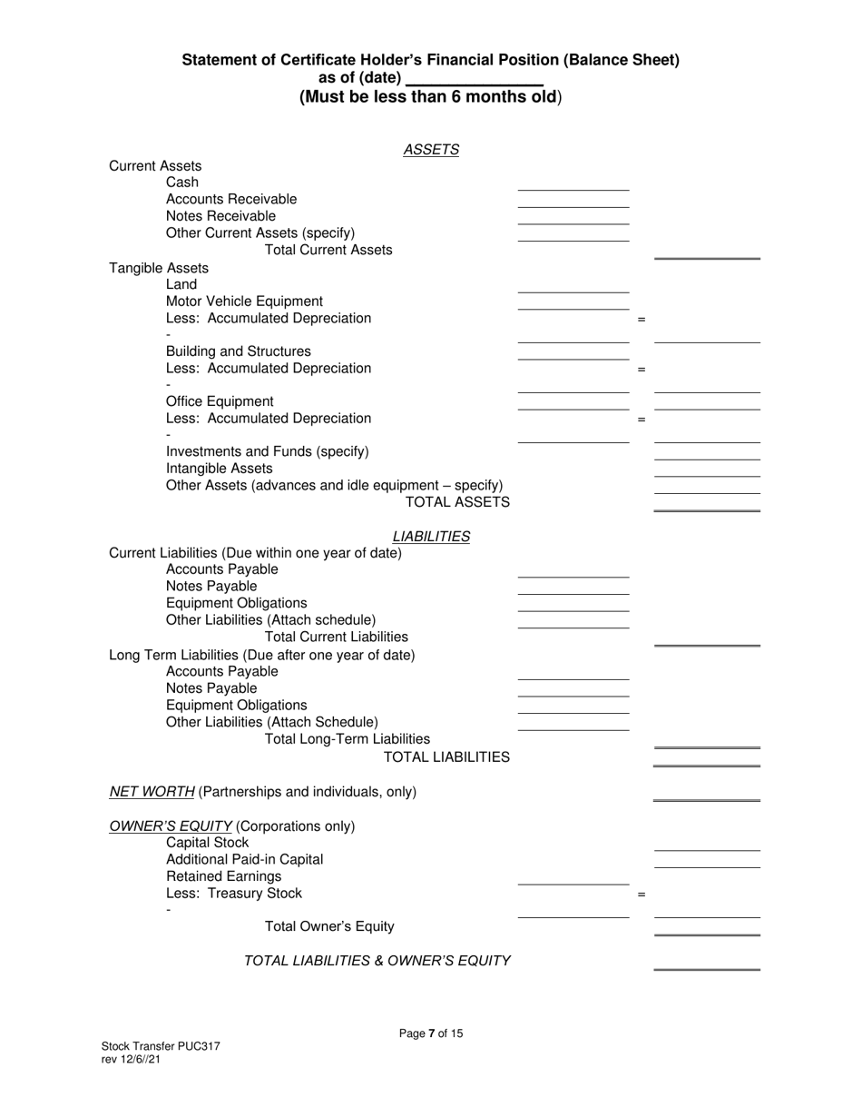 Form PUC317 Application for Approval of Transfer of Capital Stock Transportation Common Carrier - Pennsylvania, Page 8