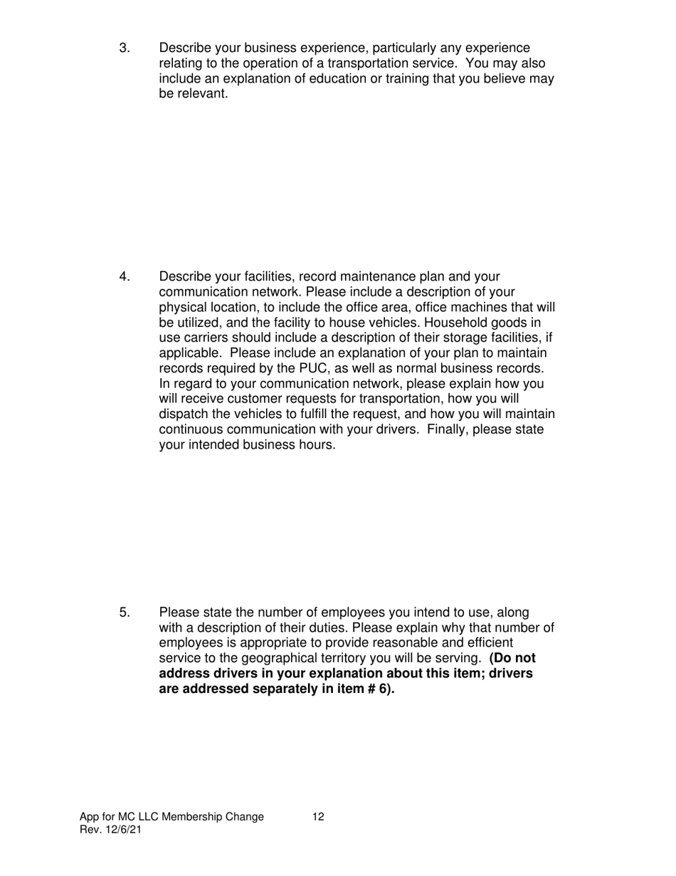 Application for Approval to Change Limited Liability Corporation Membership for Common Carriers of Household Goods or Passengers (Except Gp16+) - Pennsylvania, Page 13