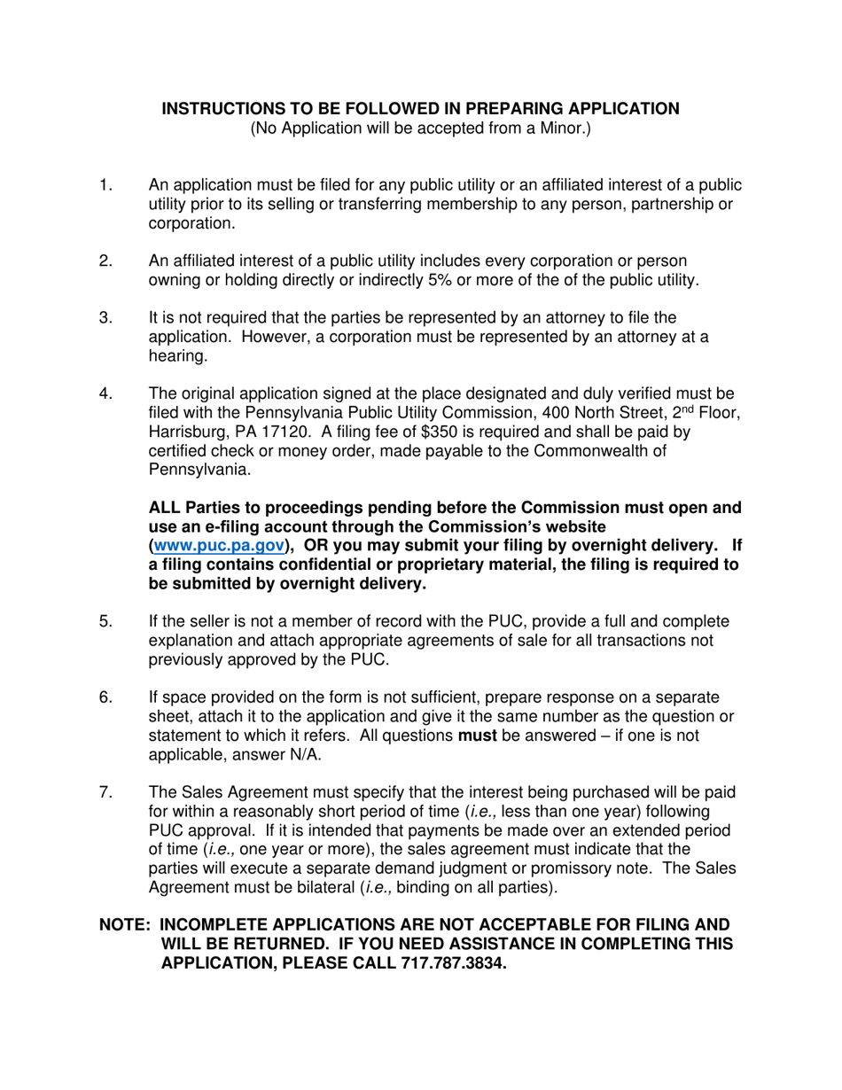Application for Approval to Change Limited Liability Corporation Membership for Common Carriers of Household Goods or Passengers (Except Gp16+) - Pennsylvania, Page 1