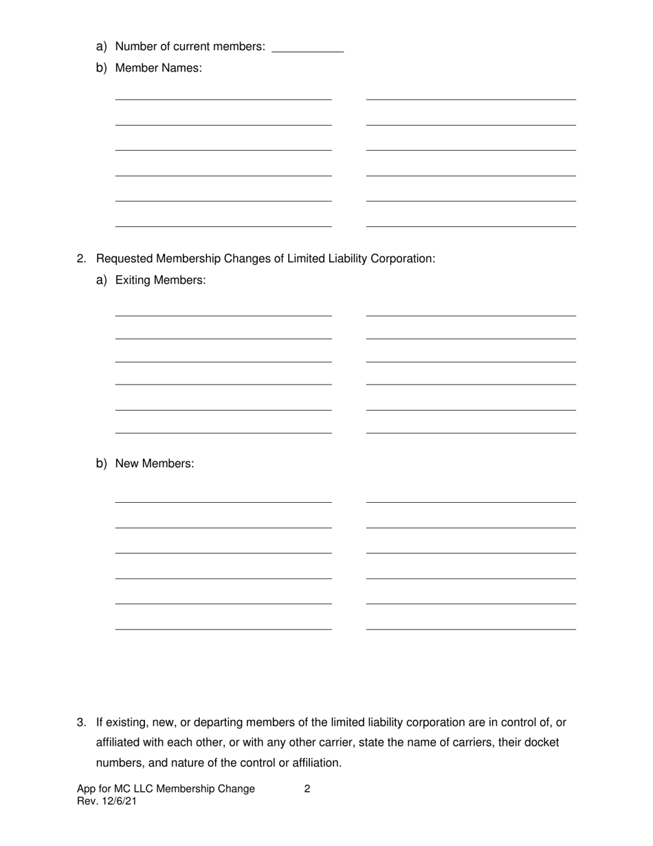 Application for Approval to Change Limited Liability Corporation Membership for Common Carriers of Household Goods or Passengers (Except Gp16+) - Pennsylvania, Page 3