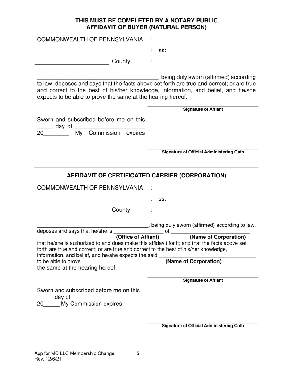 Application for Approval to Change Limited Liability Corporation Membership for Common Carriers of Household Goods or Passengers (Except Gp16+) - Pennsylvania, Page 6