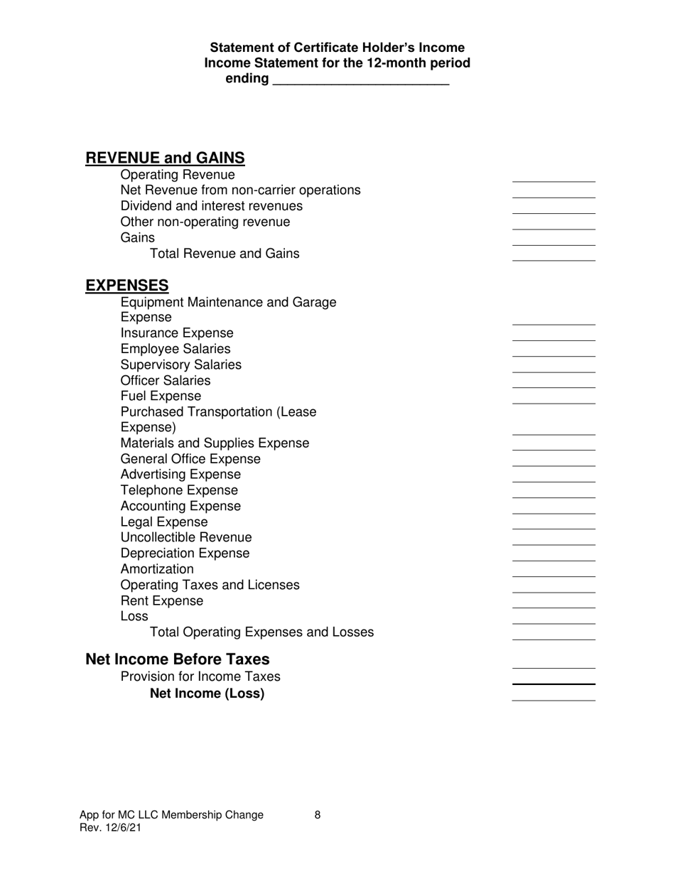 Application for Approval to Change Limited Liability Corporation Membership for Common Carriers of Household Goods or Passengers (Except Gp16+) - Pennsylvania, Page 9