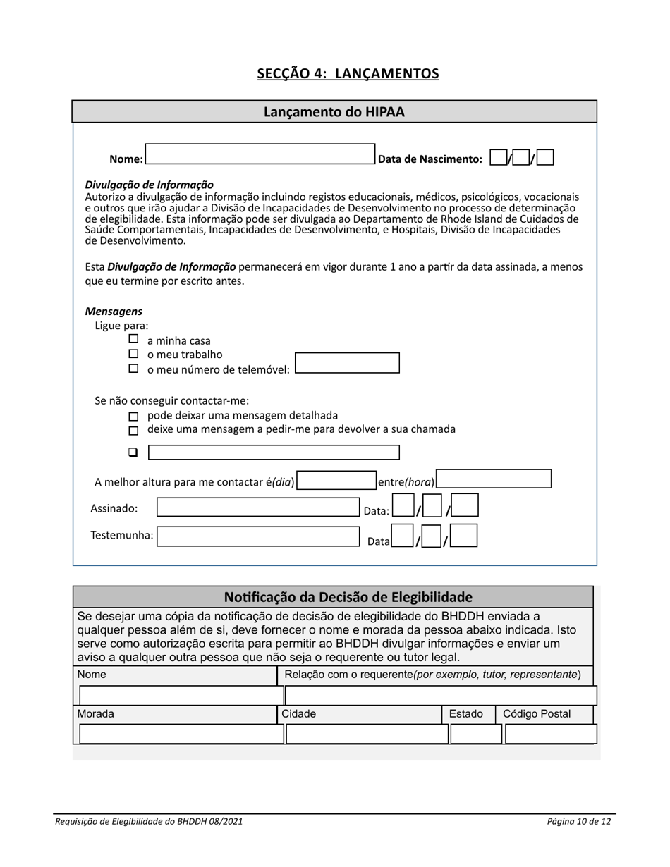 Introduction to the Application for Services - Rhode Island (Portuguese), Page 10