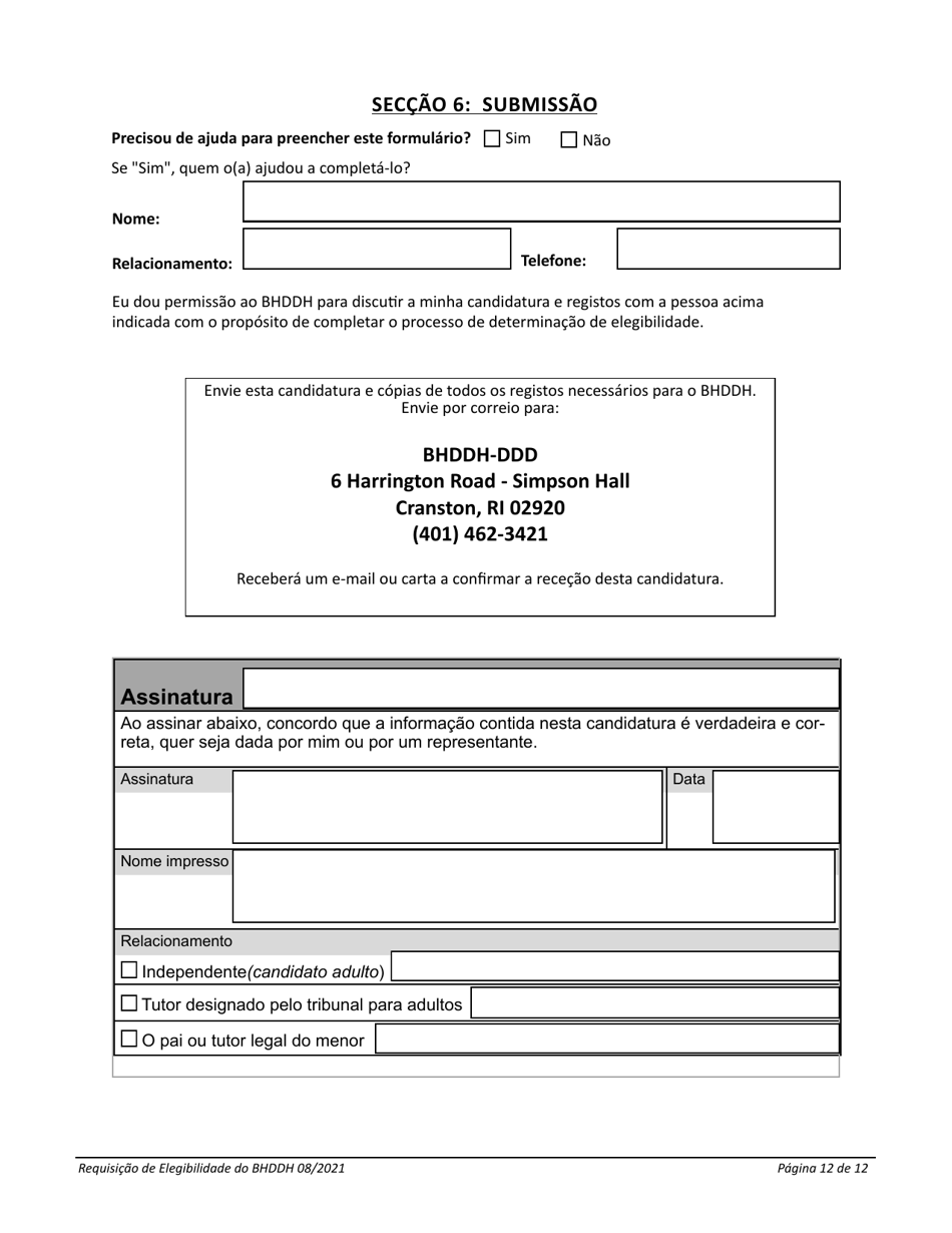 Introduction to the Application for Services - Rhode Island (Portuguese), Page 12