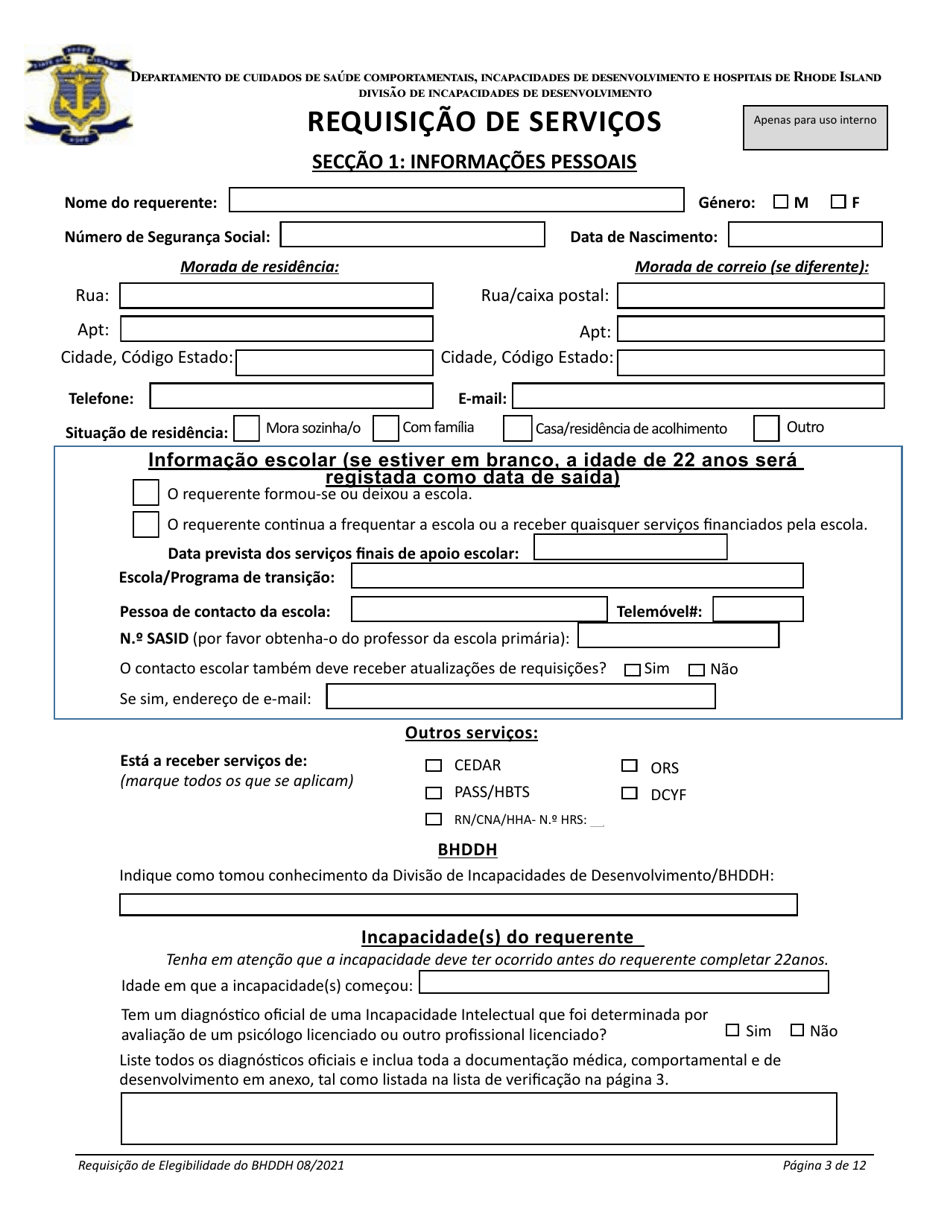 Introduction to the Application for Services - Rhode Island (Portuguese), Page 3