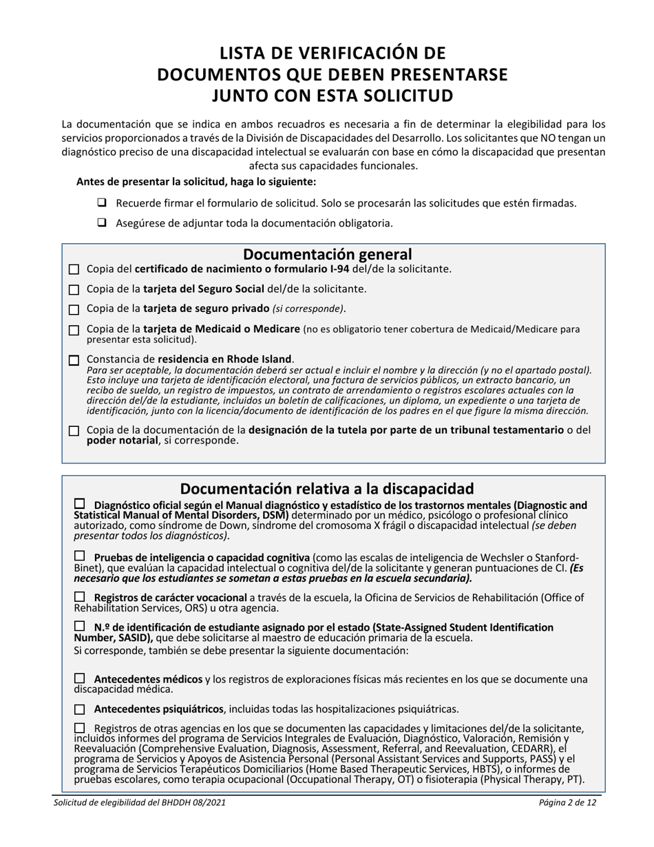 Solictud De Servicios - Rhode Island (Spanish), Page 2