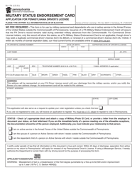 Document preview: Form DL-176 Military Status Endorsement Card - Pennsylvania