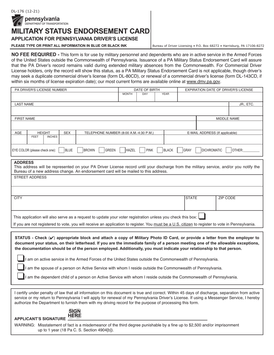 Form DL-176 Download Fillable PDF or Fill Online Military Status ...