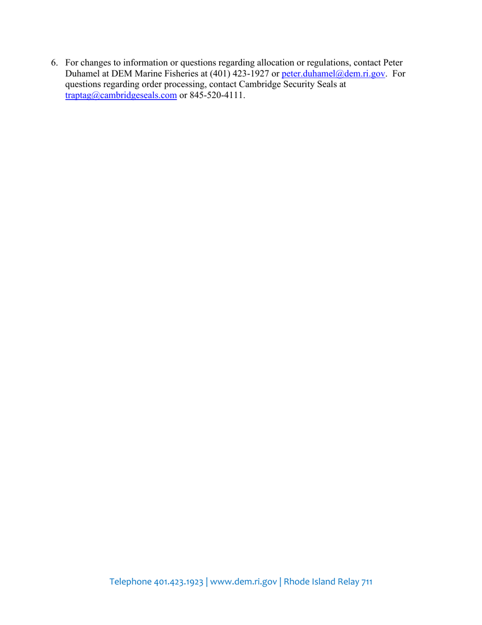 Lobster Trap Tag Order Form - Rhode Island, Page 2