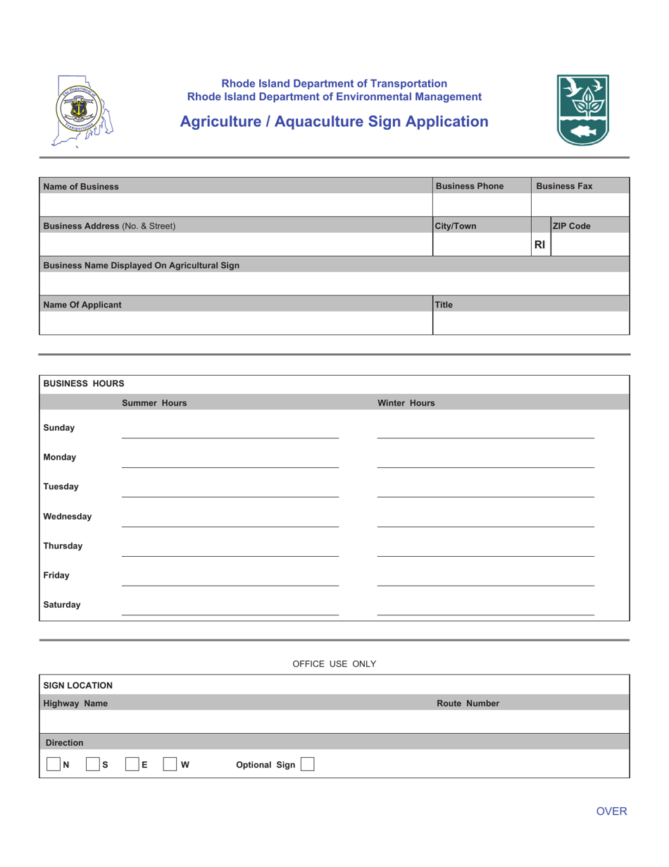 Agriculture / Aquaculture Sign Application - Rhode Island, Page 1