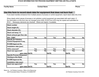 API Form AFS Stack Information for Process Equipment Emitting Air Pollutants - Rhode Island, 2021
