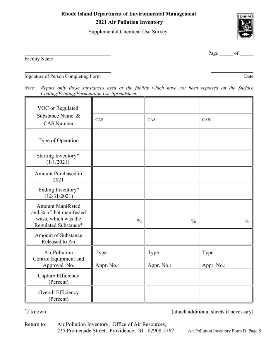 API Form D Surface Coating Basic Spreadsheet - Rhode Island, Page 5