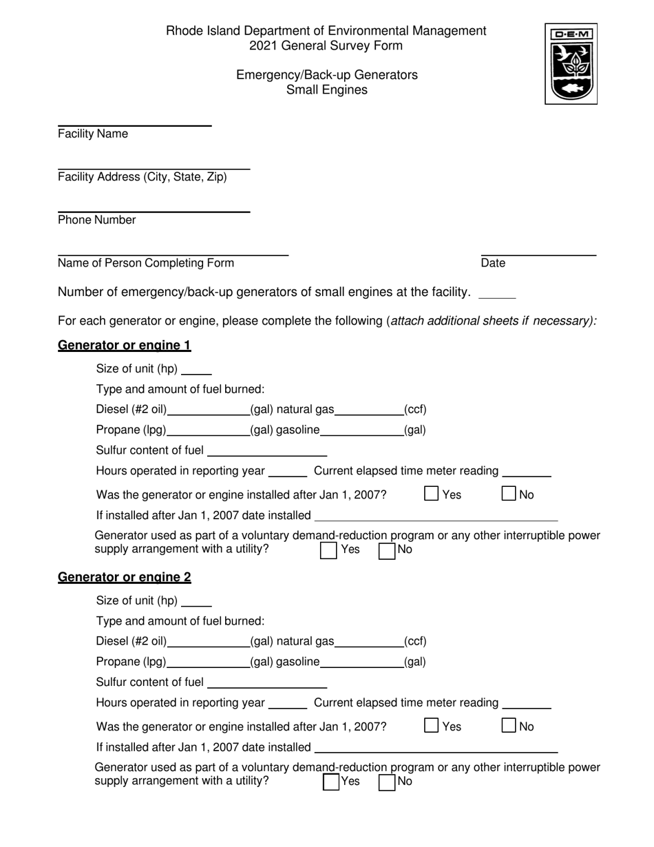 API Form F4 Emergency / Back-Up Generators Small Engines - Rhode Island, Page 1